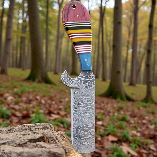 Bull Cutter Knife | Multi-Color Damascus Steel | Fixed Blade