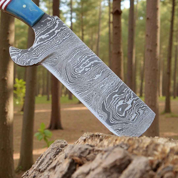 Bull Cutter Knife | Multi-Color Damascus Steel | Fixed Blade