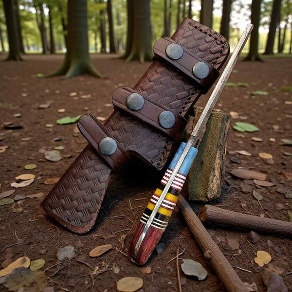 Bull Cutter Knife | Multi-Color Damascus Steel | Fixed Blade
