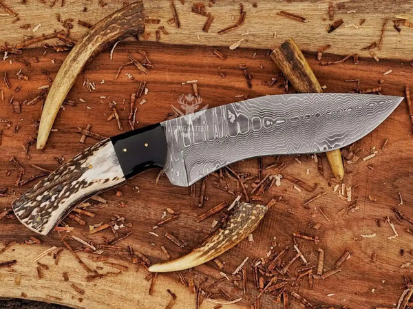 Handmade Damascus kukri knife with leather sheath