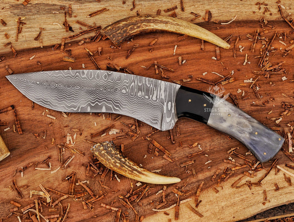 Hand-forged Damascus Kukri Bowie knife for outdoor use