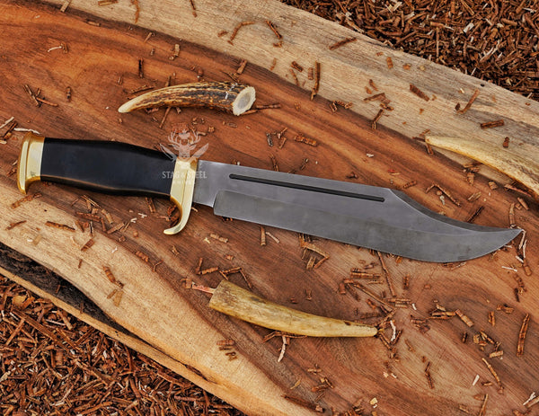 Handmade D2 steel Crocodile Dundee knife with black micarta handle