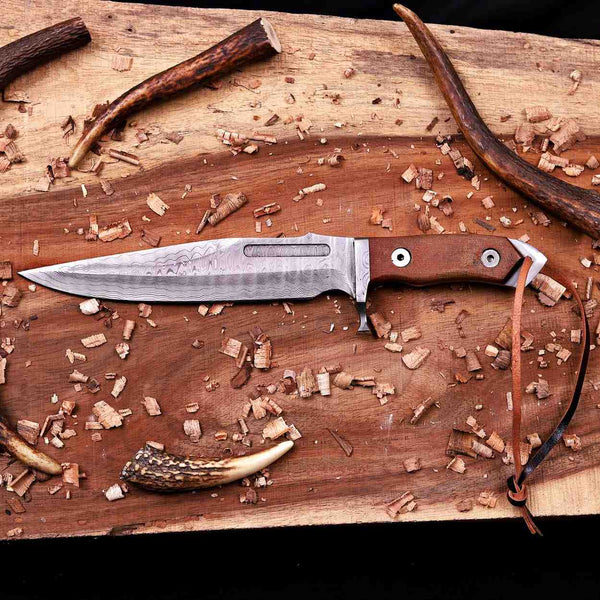 Handmade VG10 Damascus bowie knife with brown micarta handle