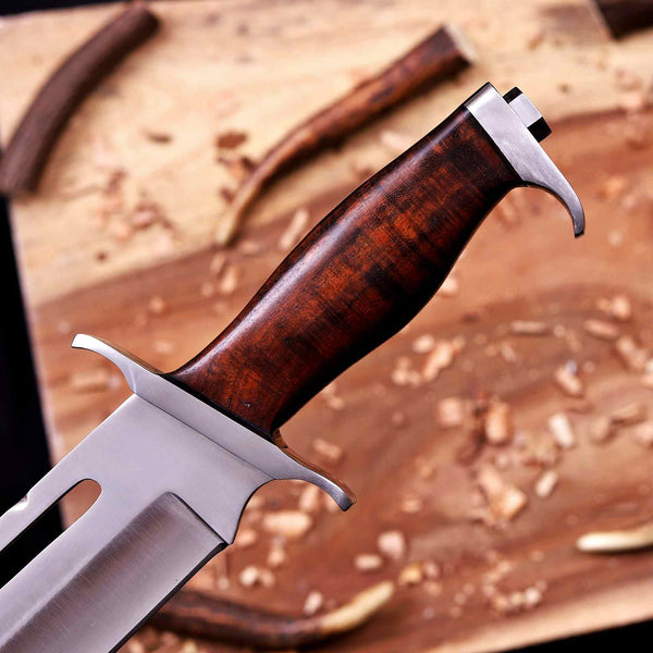 Hand-forged Rambo III D2 bowie knife with rosewood handle overview