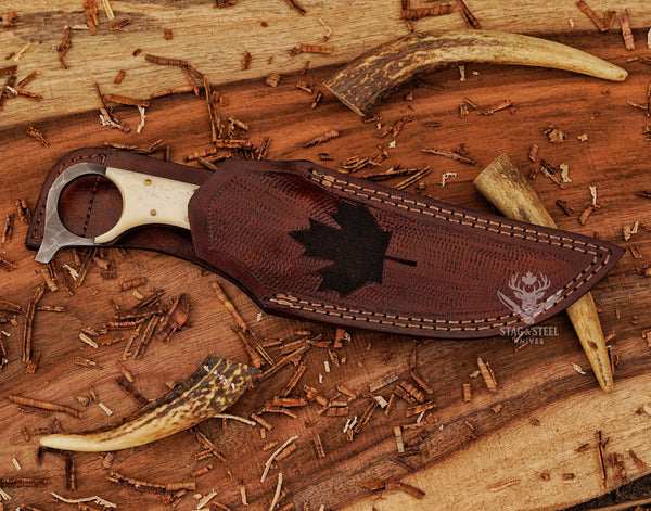hunting knife with traditional leather sheath
