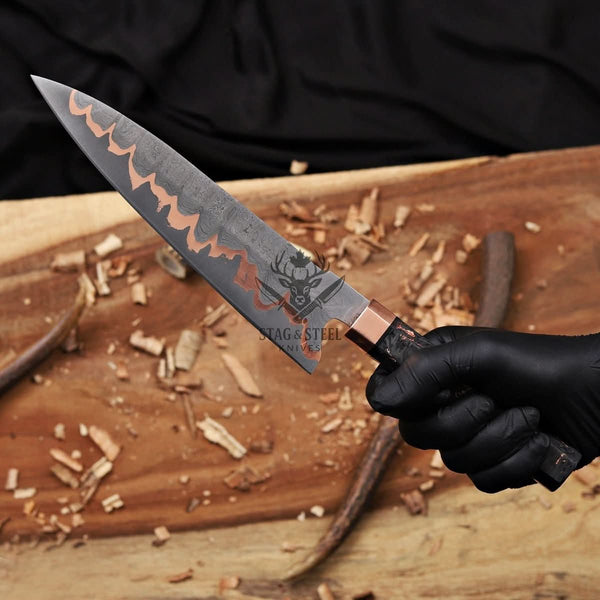 Best Gyuto Knife- 9 inch Copper Damascus chef blade