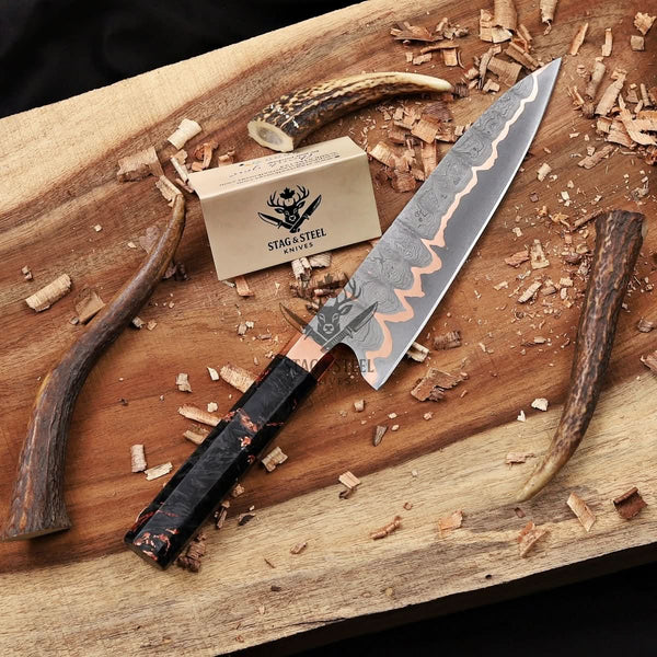 Best Gyuto Knife- 9 inch Copper Damascus chef blade