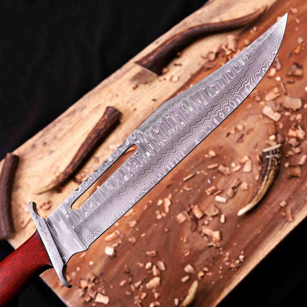 Rambo III VG10 Damascus clip point blade with blood groove