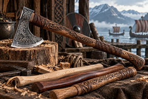 Viking Axe Handle Showing Haft Length, Wood Material, and Traditional Handle Designs