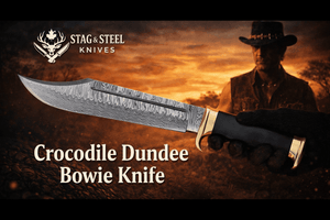 Crocodile Dundee Bowie knife with leather sheath and antler handle