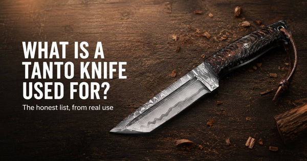 Tanto knife with text explaining what a tanto knife is used for
