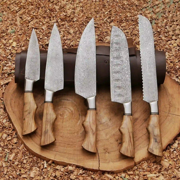 Serrated Damascus Bread Knife with Ash Wood Handle