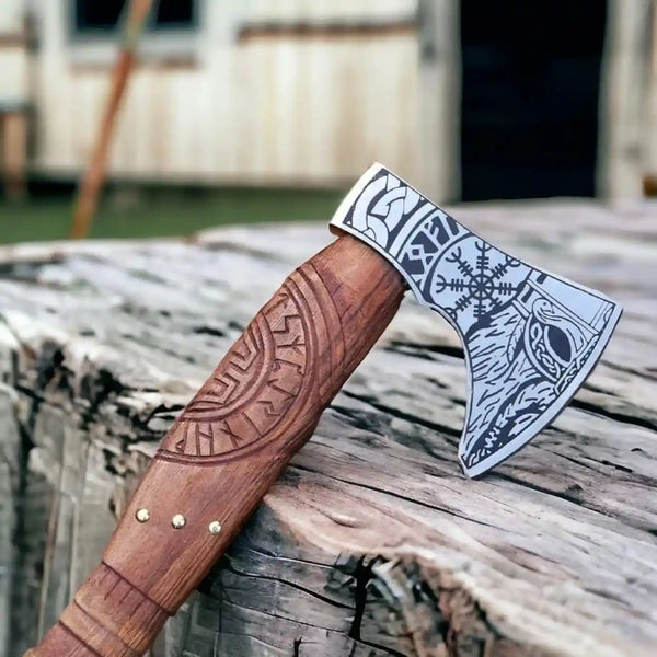 Viking Bearded Axe Collector Axe with Helm of Awe Engraving