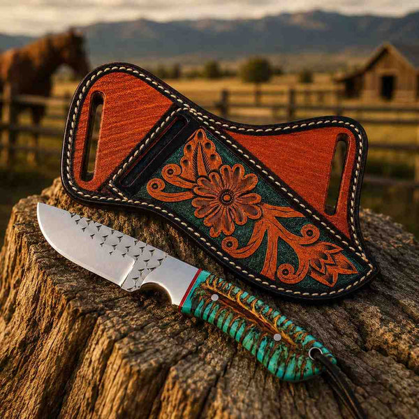 Rasp Steel Buckaroo Knives with Pancake Leather sheath