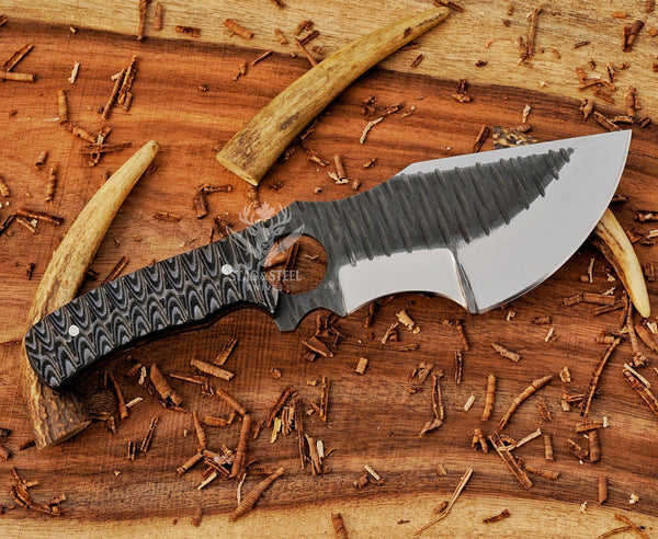 Custom D2 Tracker knife | Full Tang  | Grey Micarta Handle | Bushcraft Tool + Leather Sheath