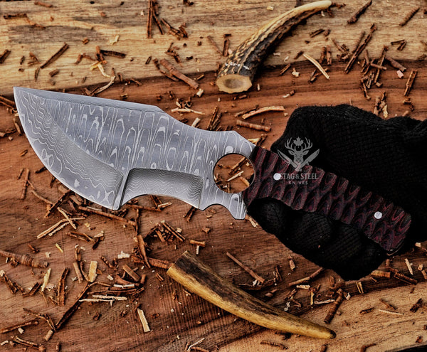 Hand-Forged Damascus Bushcraft Tracker Knife