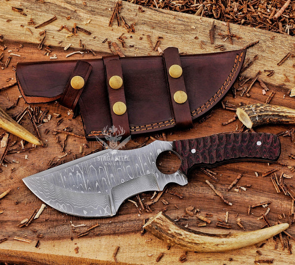 Hand-Forged Damascus Bushcraft Tracker Knife