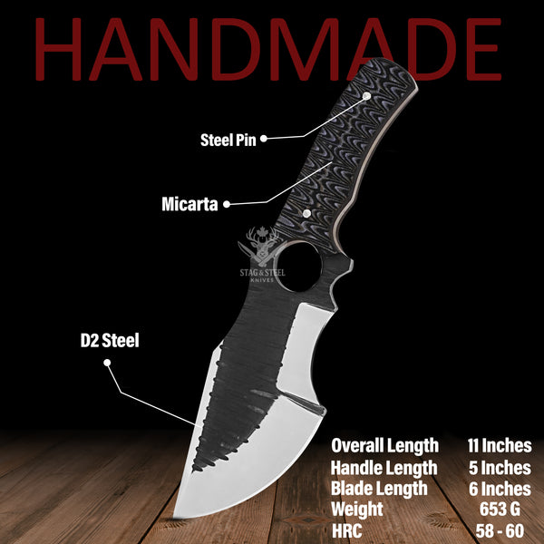 Custom D2 Tracker knife - Full tang Bushcraft Tool