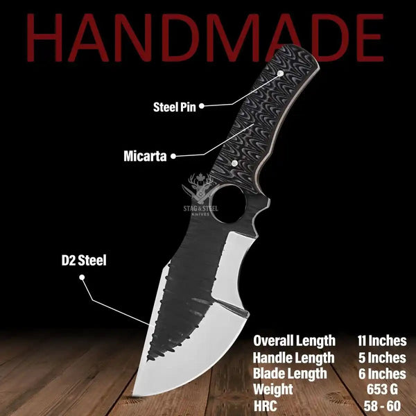 Custom D2 Tracker knife - Full tang Bushcraft Tool