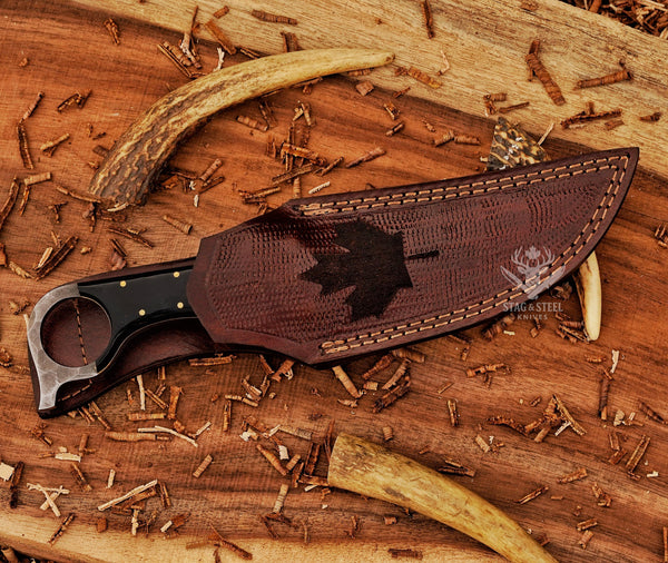Handmade D2 Hunting Knife | Ringtail Grip | Bullhorn Handle