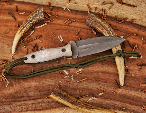 D2 Steel Small dagger- EDC boot knife – Handmade Knife with Camel Micarta Handle & Leather Sheath