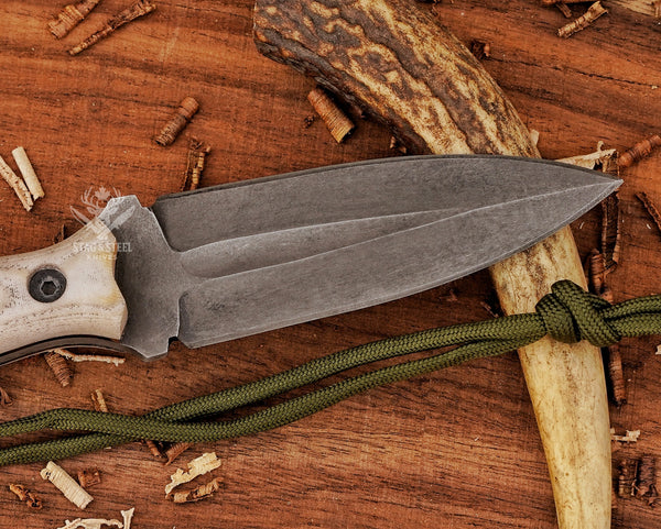 D2 Steel Small dagger- EDC boot knife – Handmade Knife with Camel Micarta Handle & Leather Sheath