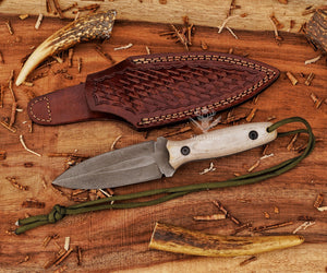 D2 Steel Small dagger- EDC boot knife – Handmade Knife with Camel Micarta Handle & Leather Sheath