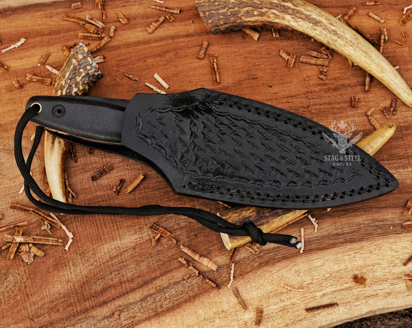 D2 Steel Boar Hunting Knife – Handmade Knife with Black Micarta Handle & Leather Sheath