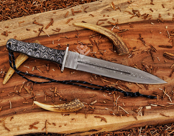 Big Dagger – Damascus Stainless Steel Boar Hunting Knife with Black Micarta Handle