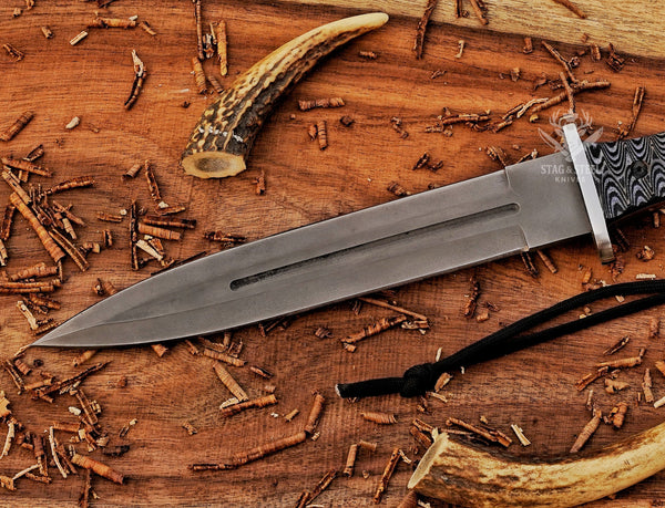 Big Dagger – D2 Steel Boar Hunting Knife with Black Micarta Handle