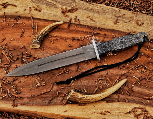 Big Dagger – D2 Steel Boar Hunting Knife with Black Micarta Handle