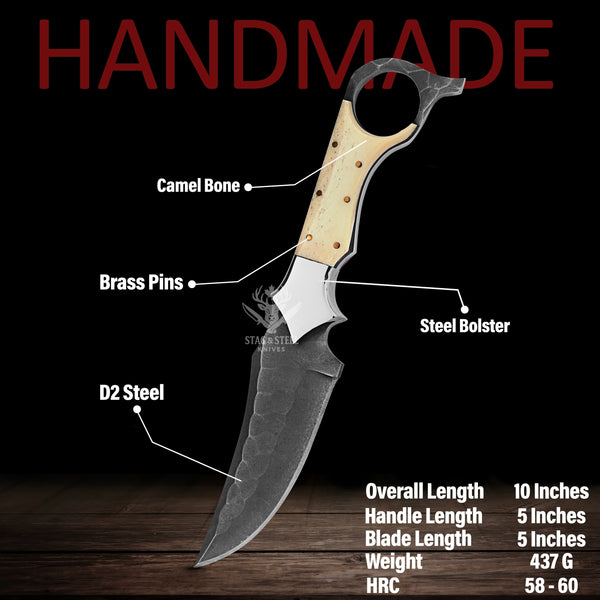 Custom Ringtail Hunting Knife – D2  Blade with Maple leaf Engraved sheath