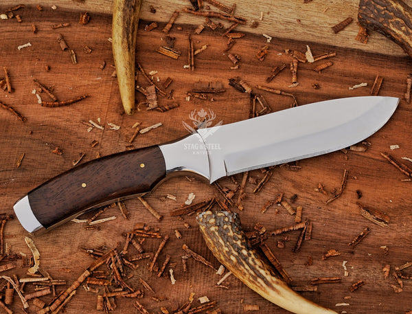 D2 Steel Bushcraft Knife: Mirror Polish Blade, Ironwood Handle