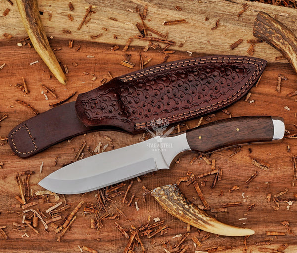 D2 Steel Bushcraft Knife: Mirror Polish Blade, Ironwood Handle