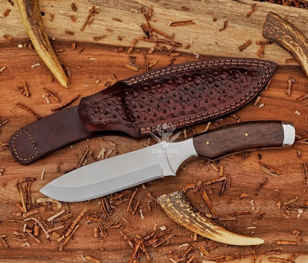 D2 Steel Hunting Bushcraft Knife: Mirror Polish Blade
