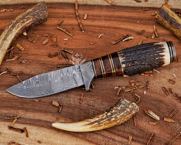 Custom Damascus Small Hunting Knife With Damascus Guard