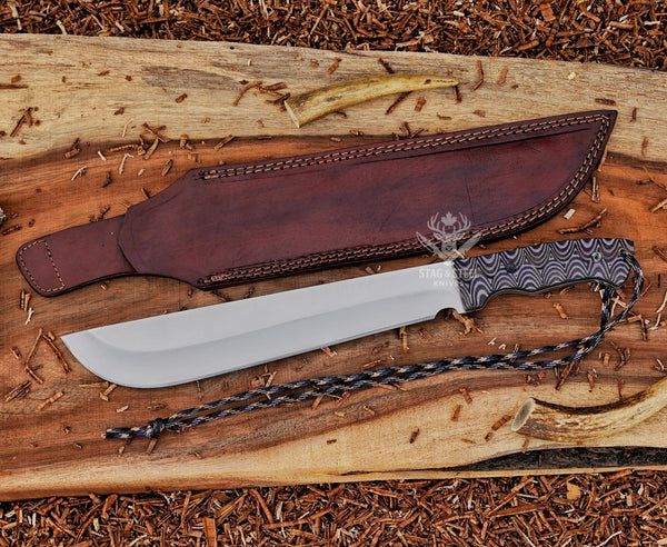 Handmade D2 Steel Machete Knife  – Grey Micarta Handle – Full Tang Bushcraft Survival Knife with Micarta Handle | Outdoor Hunting & Camping Gift (Copy)