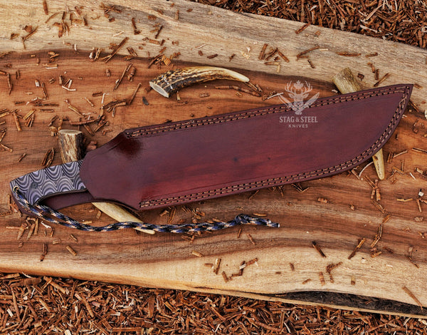 Handmade Machete Knife – Grey Micarta Handle – Damascus Steel Full Tang Blade | Hunting, Bushcraft & Outdoor Survival Knife