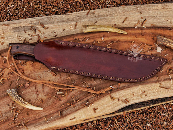 Handmade Machete Knife – Iron wood Handle – Damascus Steel Full Tang Blade | Hunting, Bushcraft & Outdoor Survival Knife