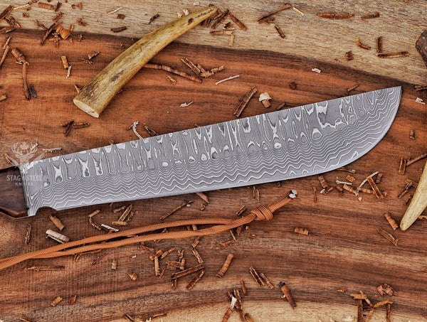 Handmade Machete Knife- Damascus Steel Full Tang Blade Survival Knife