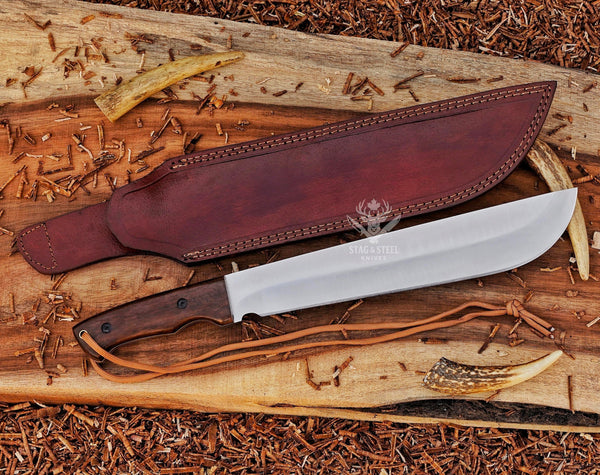 Handmade D2 Steel Machete Knife  – Iron Wood Handle – Full Tang Bushcraft Survival Knife with Micarta Handle | Outdoor Hunting & Camping Gift