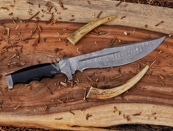 Handmade Damascus Bowie Knife – Brown Micarta Handle – Hunting & Collectible Gift Knife