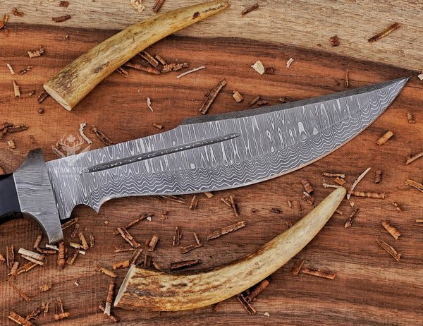 Handmade Damascus Bowie Knife – Brown Micarta Handle – Hunting & Collectible Gift Knife