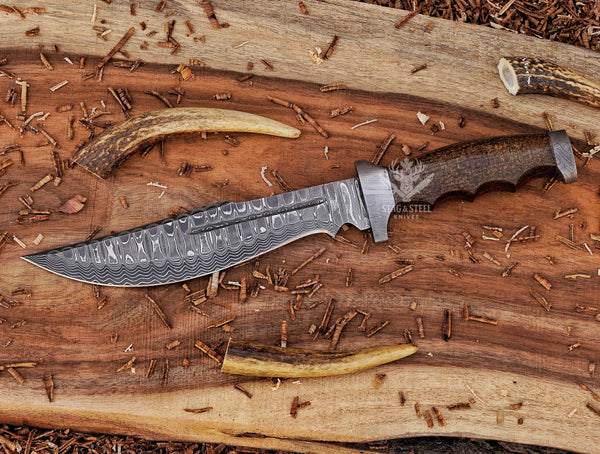 Handmade Damascus Bowie Knife – Black Micarta Handle – Hunting & Collectible Gift Knife