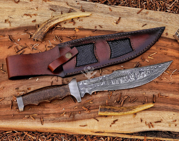 Handmade Damascus Bowie Knife – Black Micarta Handle – Hunting & Collectible Gift Knife
