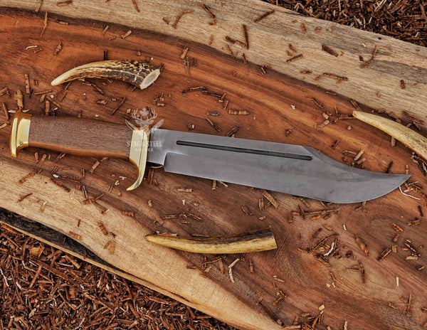 Custom Dundee Bowie Knife – Handmade Survival D2 steel Knife with Walnut Wood Handle & Sheath