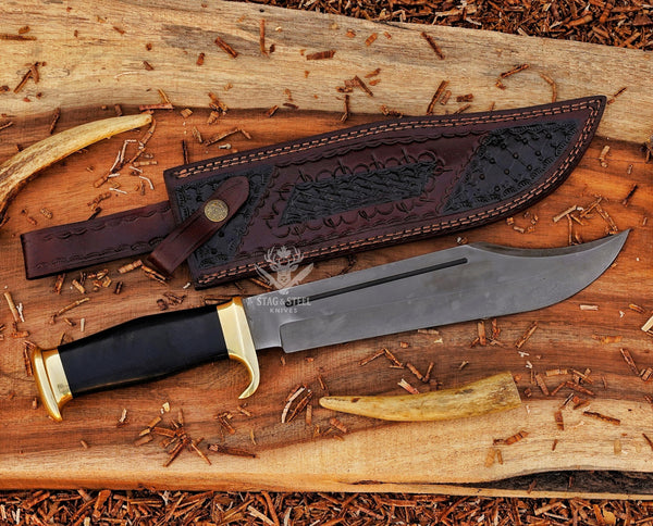 Custom Dundee Bowie Knife – Handmade Survival D2 steel Knife with Black Micarta Handle & Sheath