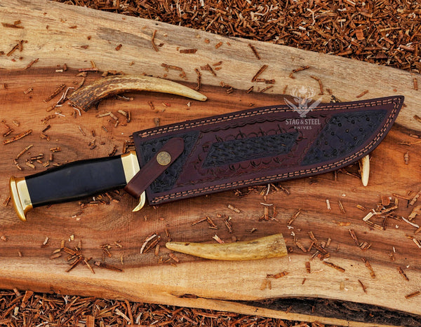 Custom Dundee Bowie Knife – Handmade Survival D2 steel Knife with Black Micarta Handle & Sheath