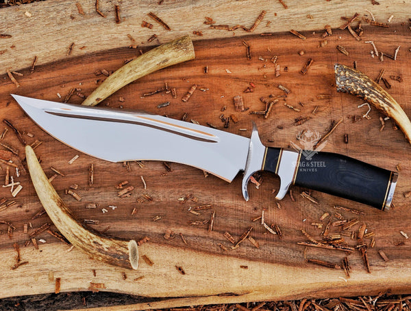 D2 Steel Bowie Knife: High Carbon Outdoor Survival Knife Handle Black Micarta with Leather Sheath