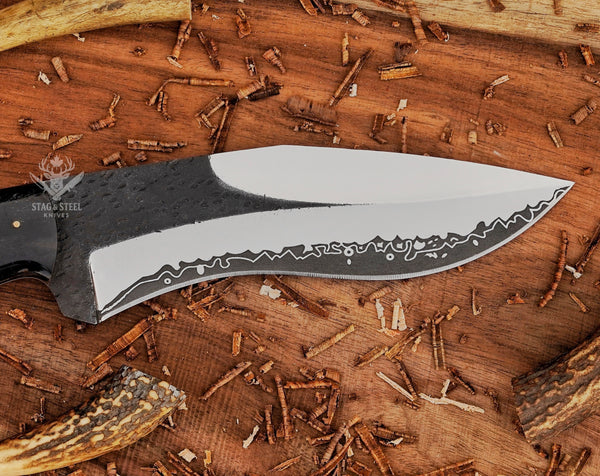 D2 Steel Handmade Bowie Knife: Stag Horn Handle, Leather Sheath